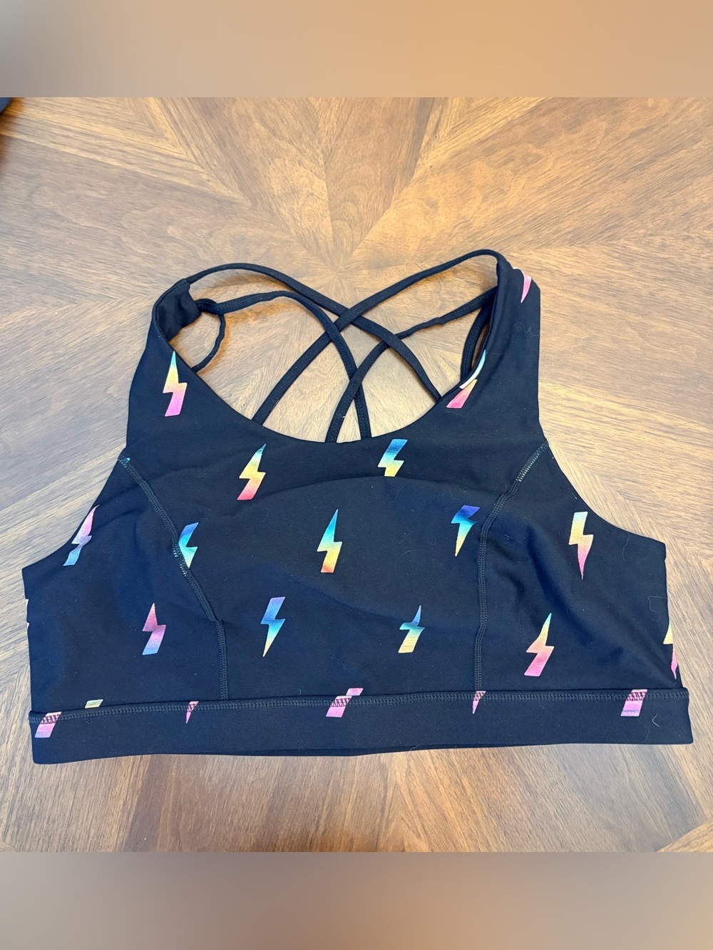 torrid Strappy Black Sports Bra with Rainbow Lightning Bolts 3X